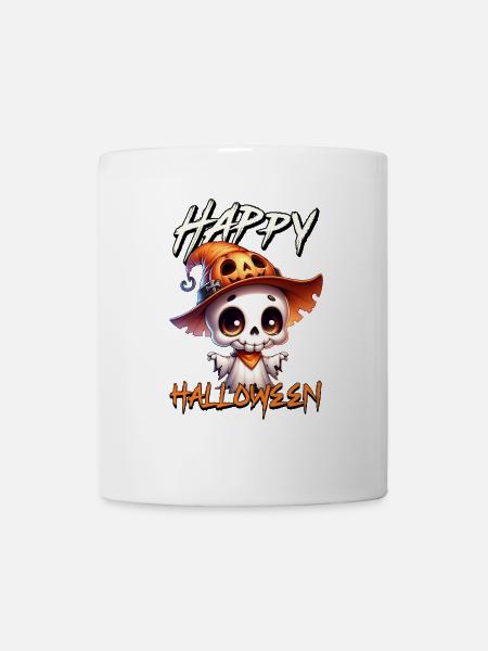 Skeleton with Pumpkin Hat Halloween - Mug - white