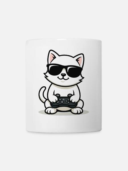 Gamer Cat Coolness - Tasse - Weiß