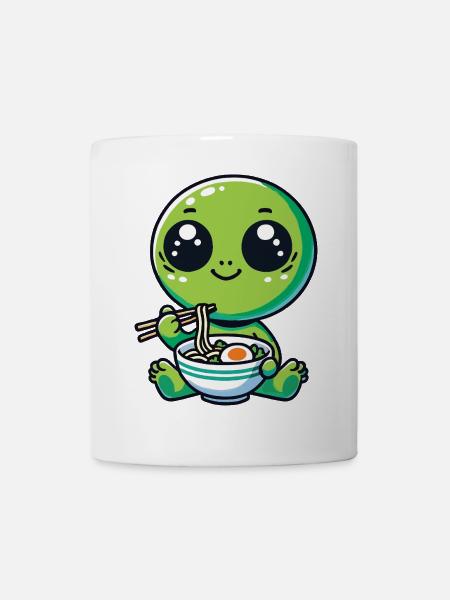 Alien mit Nudeln Ramen kawaii Alien - Tasse - Weiß