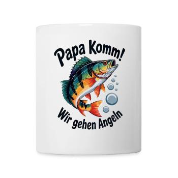 Papa komm wir gehen Angeln springender Barsch - Tasse - Weiß - Vorne