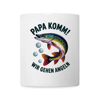 Papa komm wir gehen Angeln springender Hecht - Tasse - Weiß - Vorne