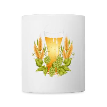 Beer glass with hops and malt – traditional motif - Mug - white - Front