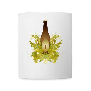 Brown beer bottle with floral hop ornaments - Mug - white - Front