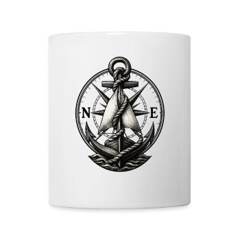 Vintage Nautischer Anker Kompass Emblem - Tasse - Weiß - Vorne