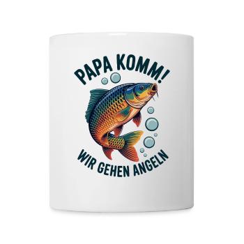 Papa komm wir gehen Angeln! Springender Karpfen - Tasse - Weiß - Vorne