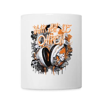 Graffiti-Design mit Kopfhörern und Stadtmotiv - Tasse - Weiß - Vorne