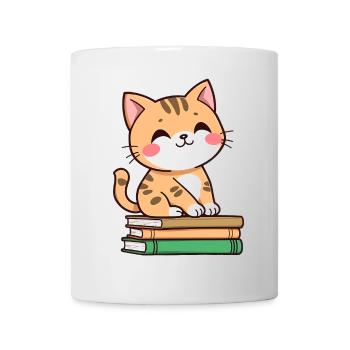 Katze mit Büchern - Tasse - Weiß - Vorne