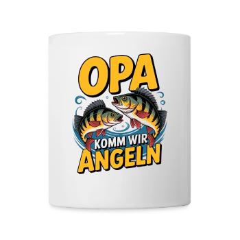 Opa komm wir gehen Angeln - springende Barsche - Tasse - Weiß - Vorne