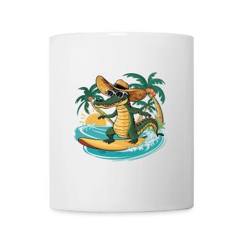 Funny cool alligator surfing. Alligator surfs i - Mug - white - Front