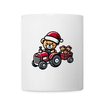 Teddy als Weihnachtsmann mit Traktor - Tasse - Weiß - Vorne