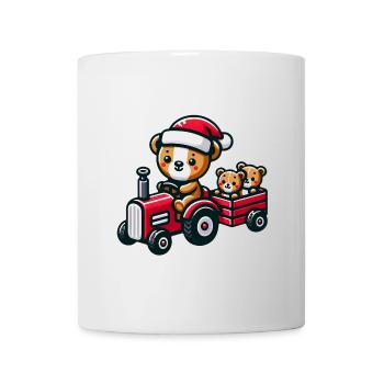 Teddy als Weihnachtsmann mit Traktor - Tasse - Weiß - Vorne