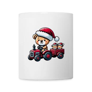 Teddy als Weihnachtsmann mit Traktor - Tasse - Weiß - Vorne