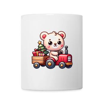 Teddy als Weihnachtsmann mit Traktor - Tasse - Weiß - Vorne