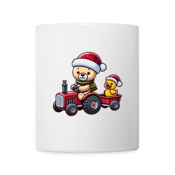 Teddybär fährt Traktor mit kleiner gelber Ente - Tasse - Weiß - Vorne