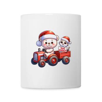 Teddy als Weihnachtsmann mit Traktor und Kätzchen - Tasse - Weiß - Vorne