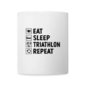 Essen, Schlaf, Triathlon, Wiederholung, Schwimmen, Radfahren, Laufen, Triathlet - Tasse - Weiß - Vorne