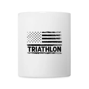 American Flag USA Triathlon Natation Vélo Course Triathle - Mug blanc - blanc - Devant