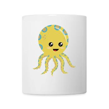Playful Yellow-blue Floating Octopus - Mug - white - Front