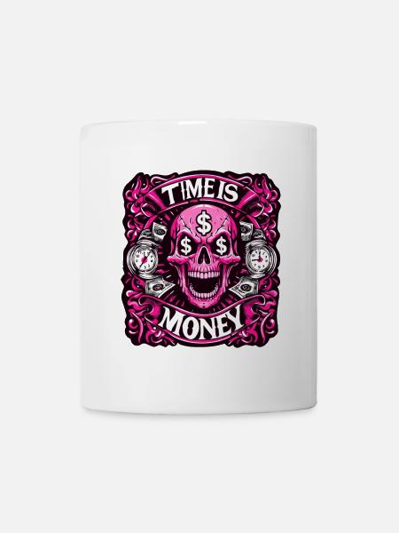 Zeit ist Geld - Rosa Totenkopf mit Dollar-Zeichen - Tasse - Weiß