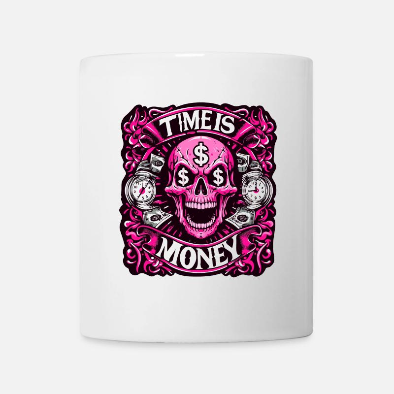 Zeit ist Geld - Rosa Totenkopf mit Dollar-Zeichen - Tasse - Weiß