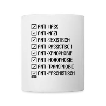 Unity & Respect: Für Gleichheit und gegen Hass - Tasse - Weiß - Vorne
