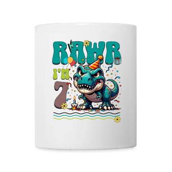 7th Birthday Rawr T Rex Dinosaur - Mug - white - Front