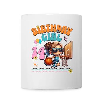 Joueur de basket-ball fille 14e anniversaire de basket-ball - Mug blanc - blanc - Devant