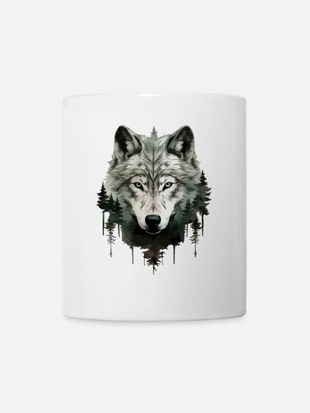 Loup, Tête de loup, Nature, Nature sauvage, Aventure, Forêt, Art - Mug blanc - blanc