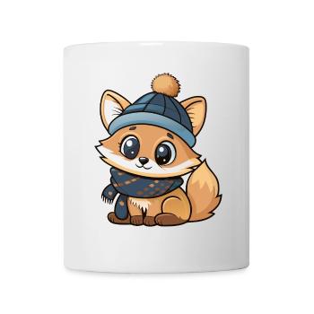 Cute fox with scarf and bobble hat. - Mug - white - Front