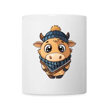 Vache mignonne avec écharpe et chapeau à pompon. - Mug blanc - blanc - Devant