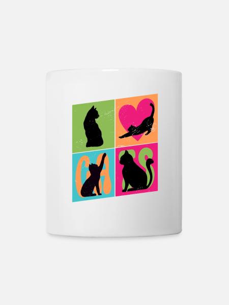 Katze Kätzchen Kater Silhouette Herz Bunt Kunst - Tasse - Weiß