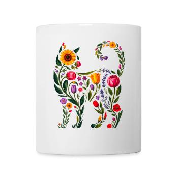 Silhouette Chat Floral Femmes - Mug blanc - blanc - Devant