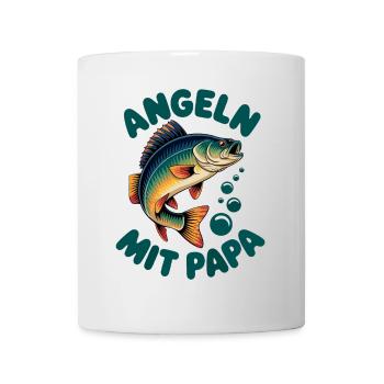 Angeln mit Papa mit springendem Barsch - Tasse - Weiß - Vorne