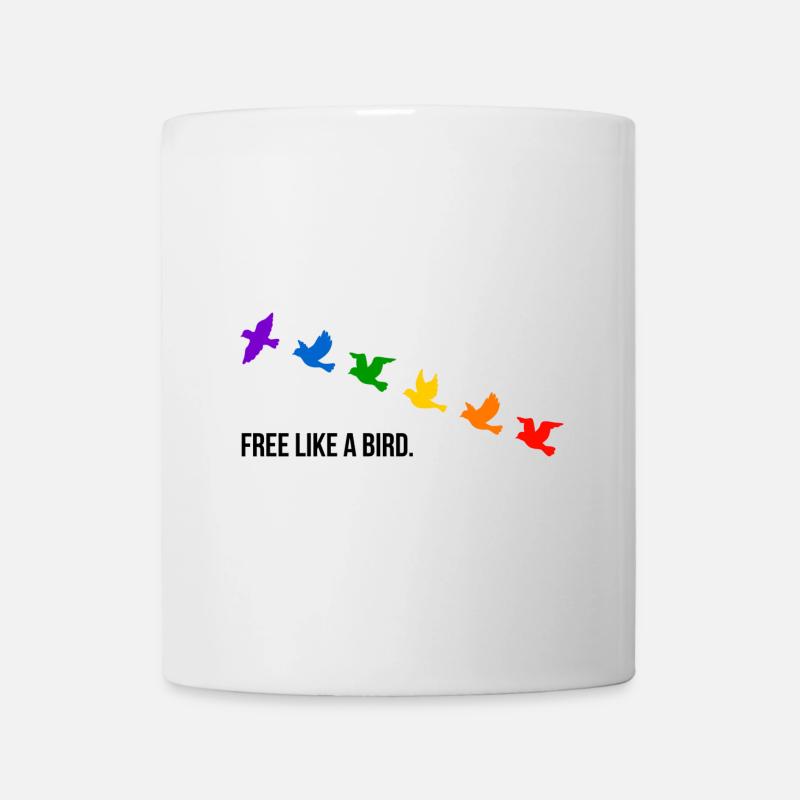 Free like a bird, in Regenbogenfarben - Tasse - Weiß