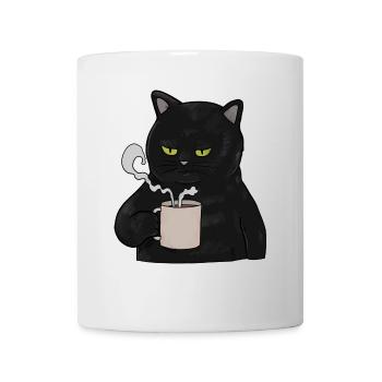 Grumpy Black Cat with Coffee Morning Muffle - Mug - white - Front