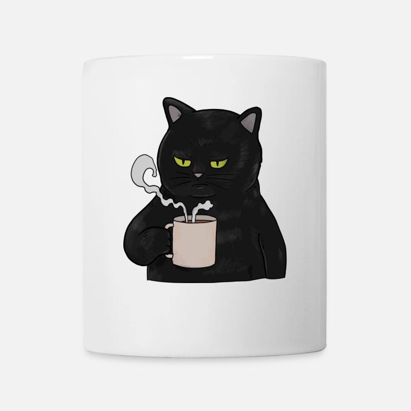 Mürrische schwarze Katze mit Kaffee Morgenmuffel - Tasse - Weiß
