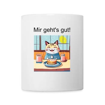 Glückliche Katze beim Essen - Tasse - Weiß - Vorne