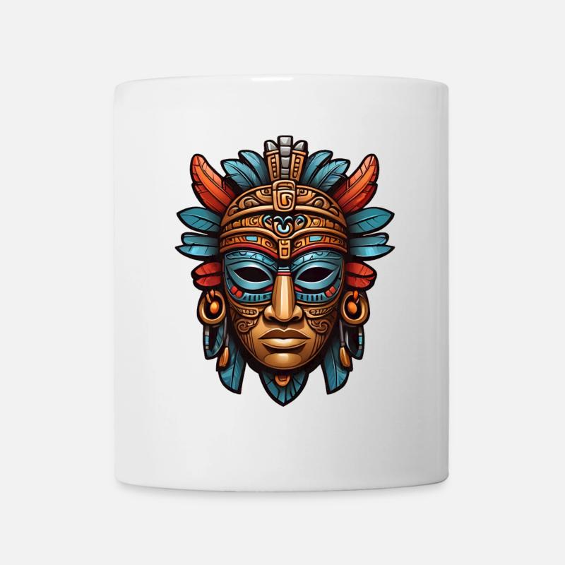 Kunstvolle geschnitzte Azteken, Maya, Inka Maske - Tasse - Weiß