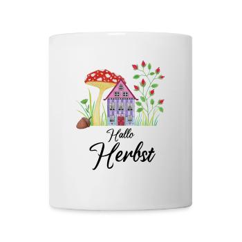 Hello Autumn Toadstool Dwarf House fantasy - Mug - white - Front