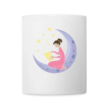 Moon star girl woman learn to read book - Mug - white - Front