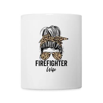 Firefighter Wife Leopard Messy Bun Red Line Funny - Mug - white - Front
