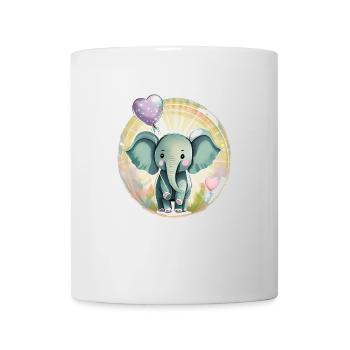 Baby Elefant mit Luftballon - Geschenkidee - Tasse - Weiß - Vorne