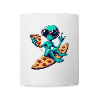 Alien alien surfer surfing pizza - Mug - white - Front