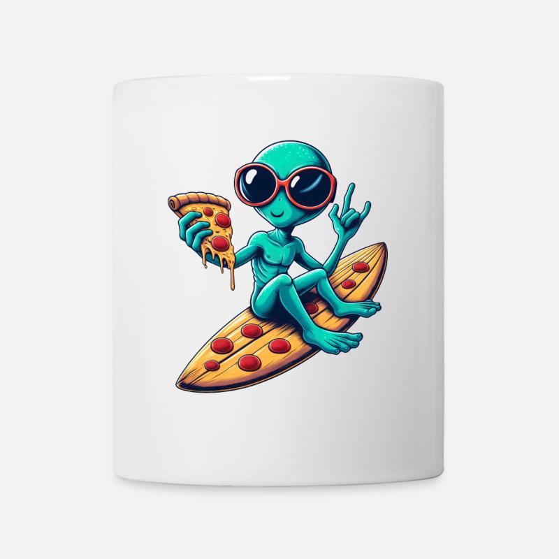 Alien außerirdischer surfer surfen pizza - Tasse - Weiß