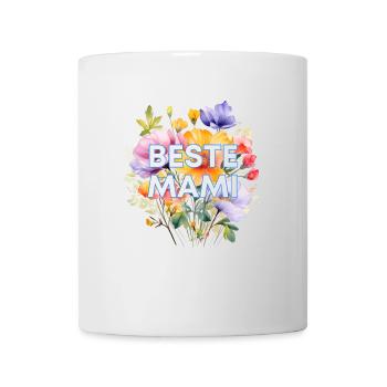 Beste Mami! Blumen Kranz, personalisierbar - Tasse - Weiß - Vorne