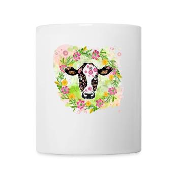 Kuhmotiv mit Blumen T-Shirt Vegan Geschenkidee - Tasse - Weiß - Vorne