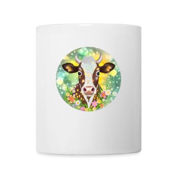 Idée cadeau de t-shirt motif vache avec décoration florale - Mug blanc - blanc - Devant