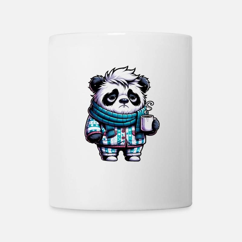 Panda in Pyjama und Schal mit einer Tasse Kaffee - Tasse - Weiß