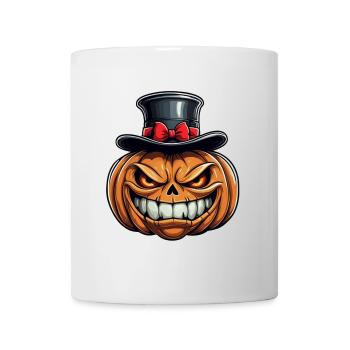 Citrouille d’Halloween souriante drôle avec chapeau haut de forme - Mug blanc - blanc - Devant