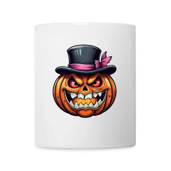 Citrouille d’Halloween souriante drôle avec chapeau haut de forme - Mug blanc - blanc - Devant